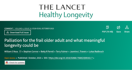 The Lancet Healthy Longevity Paper Palliation for the Frail Older Adult and What Meaningful Longevity Could Be