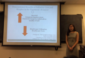 Cindy Yim, a student at Mount Sinai, presents her research on Medicare beneficiaries with advanced heart failure and their decisions to enter hospice.