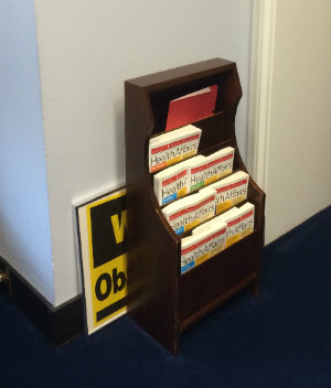 A rack of Health Affairs magazines in the office of Congresswoman Jan Schakowsky.